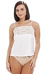 Camille Lace Camisole Top for Women | Elegant Women's Fitted Cami Vest with Adjustable Straps & Floral Trim | Stylish Modesty Panel for Low-Cut Dresses or Shirts | All Day Wear | White 20