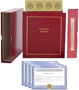 LLC Kit Red - Binder, Slipcase, Operating Agreement, Membership Certificates, Index Tabs & Gold Foil Customized Labels