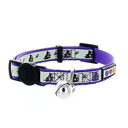 Pawtitas Glow in The Dark Cat Collar with Safety Buckle and Removable Bell Cat Collar Kitten Collar Purple Cat Collar