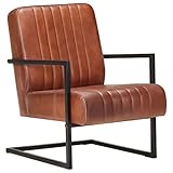 vidaXL Freischwinger Sessel Retro Lehnstuhl Relaxsessel Stuhl Polstersessel Relaxstuhl Ledersessel TV Lounge Wohnzimmer Braun Echtleder