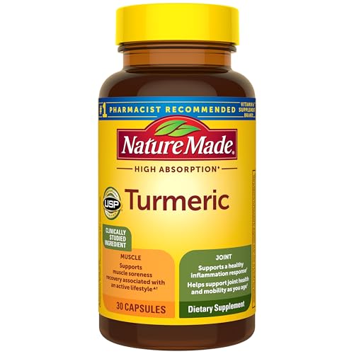 Nature Made High Absorption Turmeric Curcumin Supplement Capsules Turmeric Supplement Muscle and Joint Support 30 Capsules 30 Day Supply