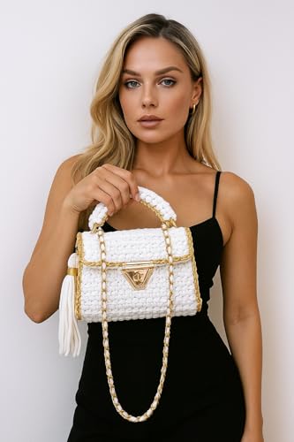 Image of Evening Clutch Bag for Women, Handmade Crochet Wedding Party Purse, Small Flap Formal Crossbody Handbag Evening Clutch