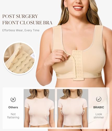 Image of BRABIC Post Surgery Front Closure Bras for Women No Underwire Compression Surgical Mastectomy Everyday Bra