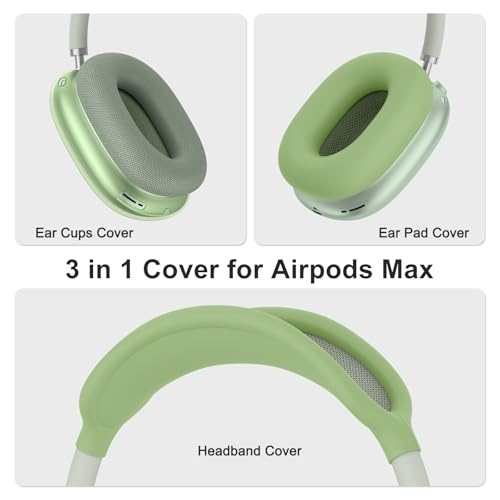 Image of Tobfit Silicone Case Cover for AirPods Max Headphones, Soft Clear TPU Anti-Scratch Ear Pad /Ear Cups /Headband Cover for AirPods Max, Sweat-Proof Transparent Protector Accessories,Green