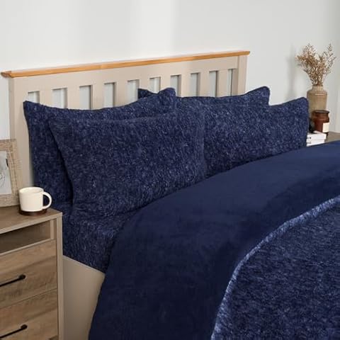 OHS Navy Teddy Marl Fleece Double Duvet Set Cover