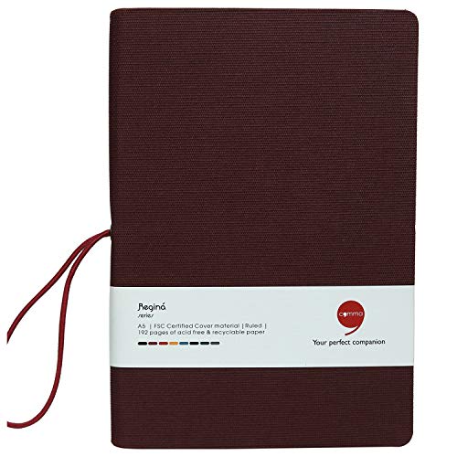 Image of COMMA Regina - A5 Size - Hard Bound Notebook with a Horizontal Elastic Band Closure - 192 Pages - 80gsm Natural Shade Paper - Fabric Cover Material - (Maroon)