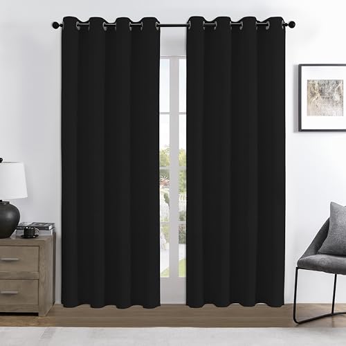 Image of Joydeco 100% Blackout Curtains 90 Inches Long 2 Panels Set, Thermal Insulated Long Curtains& Drapes 2 Burg, Room Darkening Drapes for Bedroom Living Room Window (Black, W52 x L90 Inch)