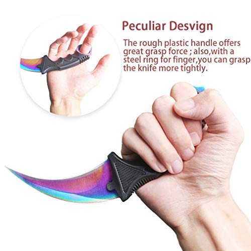 Karambit Knife, Stainless Steel Fixed Blade Knife with Sheath and Cord Knife CS-GO for Hunting Camping and Field Survival (Rainbow&Cherry Blossom)