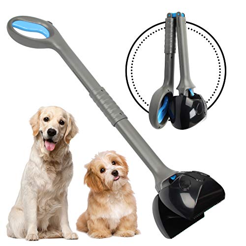 Chrider Non-Breakable Pet Pooper Scooper for Large and Small Dogs, Long Handle Portable Dog Pooper Scooper, Foldable Dog Poop Waste Pick Up Rake（Blue）