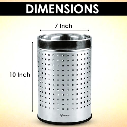 Image of mofna Stainless Steel Square Perforated Dustbin, Garbage Bin Paper Bin For Home, Bedroom, washrooms, Office, Kitchen, Bathroom (7 inchx11 inch inch - 6-Liter (Silver)