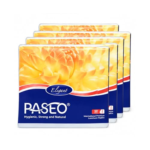 Image of PASEO Elegant Cocktail Napkins, 2 Ply Tissue Paper, 50 Sheets per Pack, Soft & Hygienic Disposable Napkins for Home, Parties & Dining, Pack of 5 (250 Sheets Total)