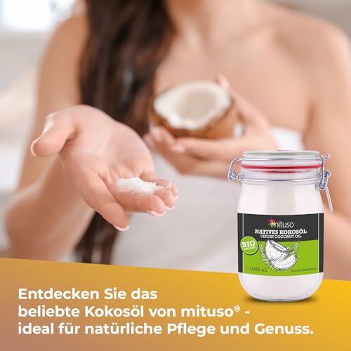 mituso Bio Kokosöl, nativ, 2er Pack (2 x 1000 ml) im Bügelglas