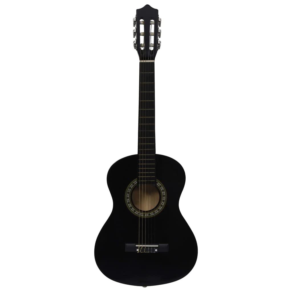 Guitarra clásica para principiantes y niños, 1/2 pulgadas, 34 pulgadas, color negro, con funda de madera de tilo y cuerda de nailon para escuela, enseñanza, jugar y practicar en escenarios y