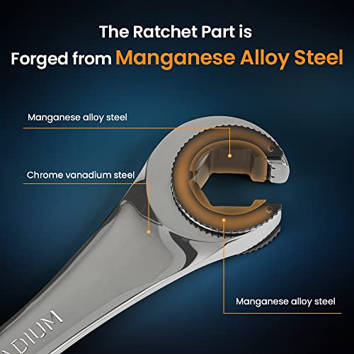 Anbull Tubing Ratchet Wrench Set Metric 9pcs（8-17mm）, Combination Ratcheting Wrench Set with Open-end Fixed Head, 72 Gears CR-V Chrome Vanadium Steel Constructed - image 5