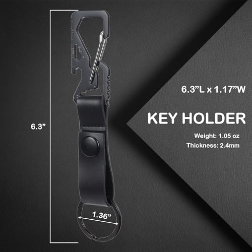 Image of Metal Car Key Fob Clip Carabiner Keychain Rings Leather Belt Loops Holder - Black