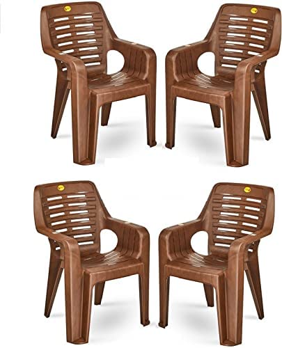 Durable Supreme Sumo Virgin Quality Chair (Weight Bearing Capacity 200 kgs) (3 Years on Manufacturing defect) Plastic Outdoor Chair Brown (Pack of 4)