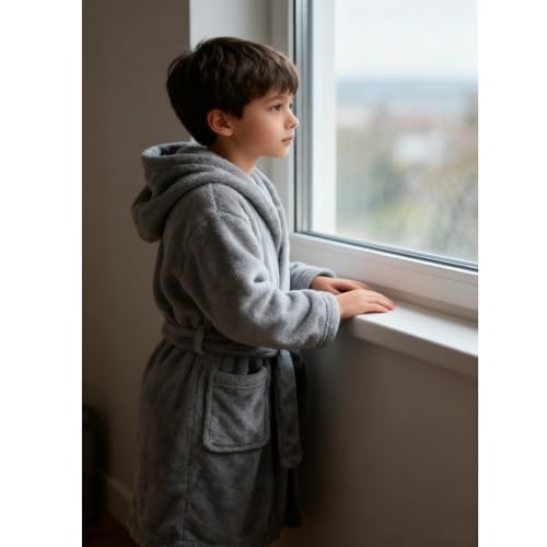 Image of Kids Bathrobe Hooded Plush Fleece Robe for Girls Boys