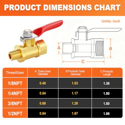 Image of GASHER 10PCS 1 /8 Inch Brass Mini Ball Valve, Shut Off Valve, 1 /8 Inch Male x Female NPT Thread Pipe Fitting