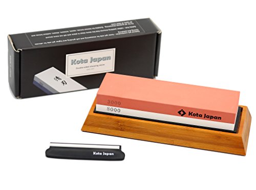Kota Japan Combination Dual Sided 3000-8000 Grit Diamond Knife Sharpener Whetstone Set for Coarse Sharpening & Fine Polishing. Water Stone Kit | Adjustable Bamboo Holder Base | Precision Blade Guide - Thumbnail 2