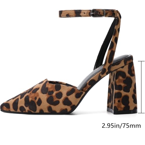Image of RIBONGZ Block Heels for Women Closed Pointed Toe Heeled Slingback Chunky High Heel Ankle Strap Pumps Patent Leather Comfort Dressy Shoes for Work Party Prom Wedding Bridal Dress