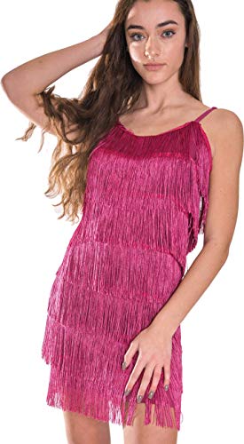 Image of Cheryl Creations Women's Short All-Over Fringe Flapper Sleeveless Comfortable Day /Night Mini Dress with Adjustable Bra Straps