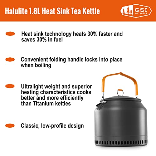 Image of GSI Outdoors Halulite 1.8L Tea Kettle HS I Heat Sink Technology, Ultralight Camp Kettle