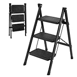 脚立 3段 鉄 折りたたみ 脚立 軽量 足場台 脚立 持ち運び便利 滑り止め付き ステップ台 安全 多機能 脚立 折りたたみ 室内 屋 (深黒) 78AC0100