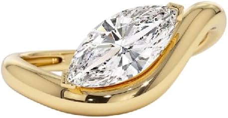 1.20 Ct Marquise Cut Diamond Half Bezel Set East To West Curved Wedding Band Ring For Women 14k Gold Plated Highly Polished Dainty Promise Ring 925 Sterling Silver Handmade Ring Gift For Her