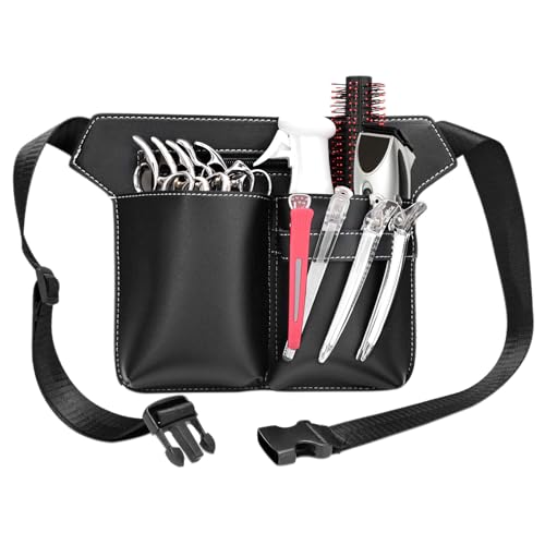Ksvaye Cintura per Parrucchiere in Pelle Porta Forbici Parrucchiere Borsa a Forbice da Barbiere, Borsa Attrezzi per Forbici con Cintura per Parrucchieri Truccatori (Nero)