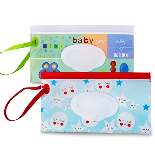 Image of Fnydvis Baby Wipe Dispenser,Refillable Wipe Holder,Baby Wipes Container Portable Wipes Travel Case,Reusable Travel Wet Wipe Pouch (2PACK)