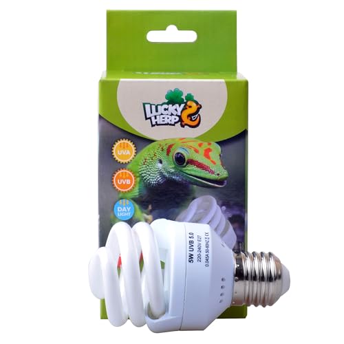 LUCKY HERP Reptile Compact Fluorescente UVA UVB 5.0 Mini Bombilla, 5W, E27, Rosca de Tornillo
