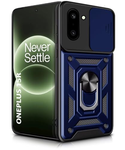 Image of WOW IMAGINE Tough Armor Bumper Mobile Back Case for 1+ OnePlus 15R 5G 2025 | Sliding Camera Cover | Shock Proof 360 Protection | Hybrid PC + TPU | Ring Holder with Kickstand - Blue