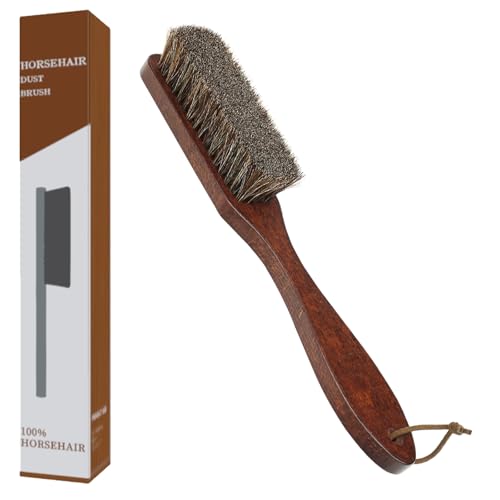 EUVIA Soft 100% Naturpferdehaar Polsterbürste mit Holzgriff, Premium Rosshaarbürste zur StaubNaturborsten Fusselbürste zur Reinigung von Filzhut/Cowboyhut/Schuhen/Kleidung/Polstermöbeln/Hut/Bank