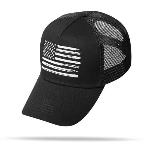 Image of VIONLAN Baseball Cap American Flag Trucker Hat for Men Women 3D Embossed Logo Adjustable Outdoor Mesh Snapback Hat