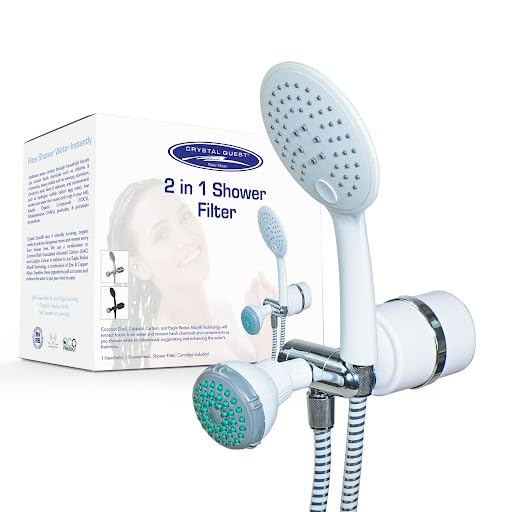 Crystal Quest Luxury Shower Power Handheld & Shower Head Combo Filtration System-White - BPA Free | 1.25-2.5 GPM | Reversible Cartridge | Great for Dechlorination