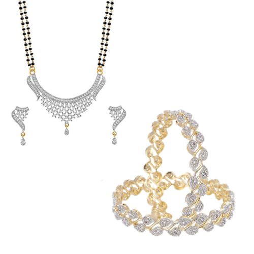 Image of ZENEME Gold Plated and American Diamond Bangle Set for Women & Girls