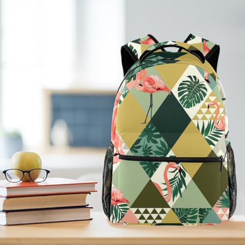 Sac à dos imprimé flamants roses et feuilles géométriques 40cm - 5