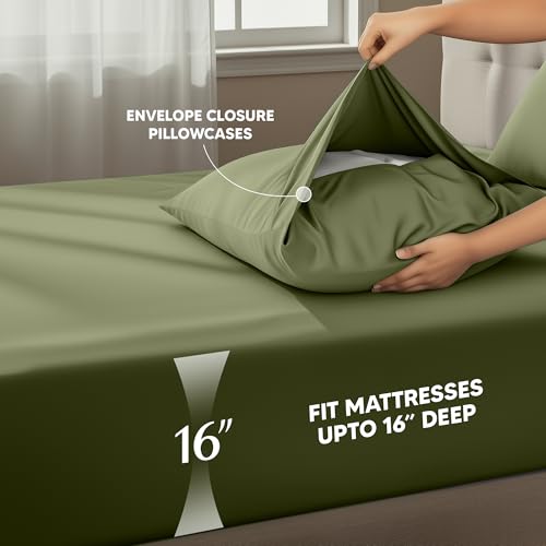 Image of Utopia Bedding Twin Bed Sheets Set - 3 Piece Bedding - Brushed Microfiber - Shrinkage and Fade Resistant - Easy Care (Twin, Olive)