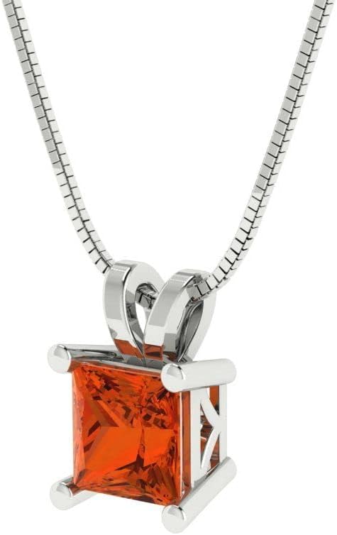 Clara Pucci 3 cttw Red Simulated Diamond White Gold-Plated Silver Necklace and Pendant for Women (16" Box Chain,Princess Cut,8.0mm) - Image 2