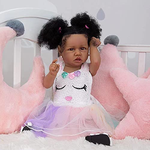 60% Off Discount Reborn Baby Dolls Black 22.8inches Full Silicone Vinyl Body with African American Realistic Girl Doll