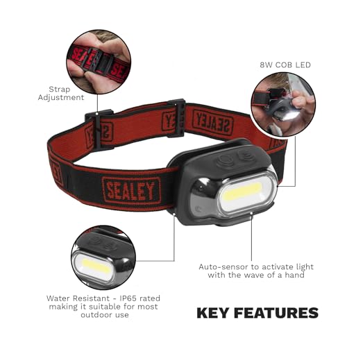 Linterna frontal recargable 500 lm Sealey HT08R LED COB para casco de trabajo 6