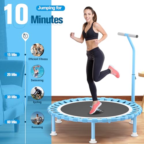 Image of ZCMHAXJ Foldable Mini Trampoline, 40 inch Rebounder Trampoline for Adults & Kids, 450lbs Capacity with T-Shaped Adjustable Bar, Indoor Fitness Workout Exercise Equipment