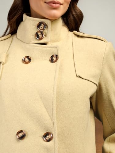 Image of CHKOKKO Women Classic Long Winter Coat Double Breasted | Knee Length Design with a Sophisticated Spread Collar and Convenient Front Pockets for All Occasions