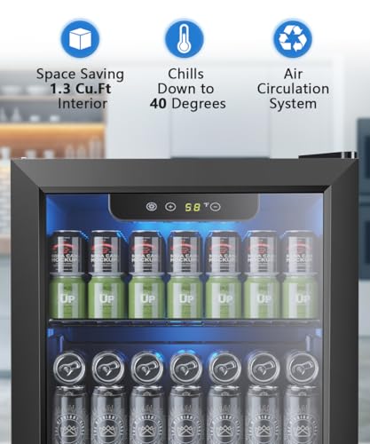 Joy Pebble W580102 Beverage Refrigerator Cooler 1.3 Cu.Ft, 12 Bottle 55 Can - Mini Fridge With Glass Door For Beer Drinks Wines,Freestanding Beverage Fridge thumb #1