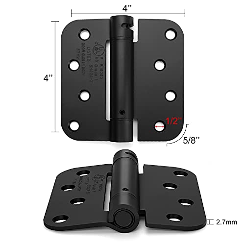 Goldenwarm Black Self Closing Door Hinges 4 Pack, 4 Inch X 4 Inch Spring Loaded Door Hinges With 5/8" Radius Corners #TOP1