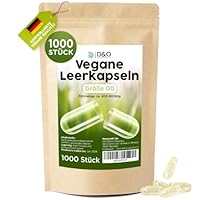 D&O Nature Products Leerkapseln 00 Vegan, 1000 Leere Kapseln zum Befüllen Vegetarisch, HPMC Kapselhülle leer, Empty capsules, Vegane Leerkapseln zum Befüllen mit Kapselfüller oder per Hand