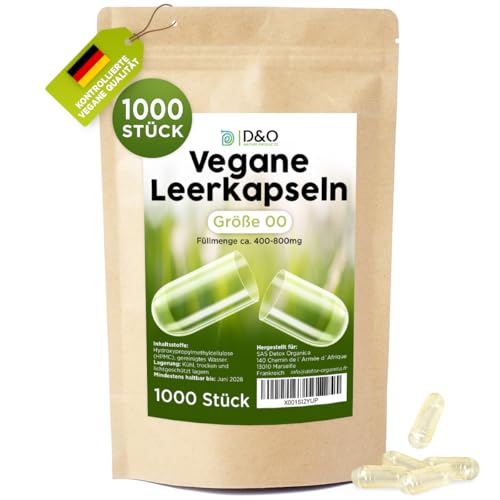 D&O Nature Products Leerkapseln 00 Vegan 1000 Leere Kapseln zum Befüllen