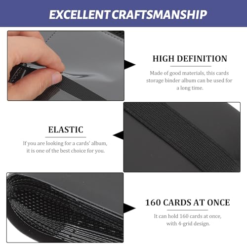 Image of Ciieeo Sports Card Binder Album with Elastic Strap 160 Capacity Card Holder for Collectible Gaming and Sports Cards Storage Portable Black Organizer