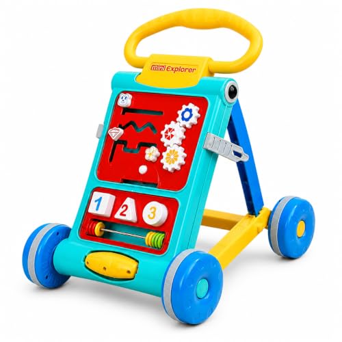 Image of MiniExplorer Baby Activity Walker for 6-15 Months, Foldable Push Walker for Babies, Toddler Learning Walker with Activity Panel, Walker for Boys & Girls, Anti-Slip Wheels & Interactive Toys - Blue