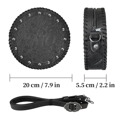 Image of HiiFeuer Viking Embossed Crossbody Bag, Nordic Faux Leather Belt Bag Satchel Bag, Medieval Portable Cosplay Shoulder Bag | Embossed